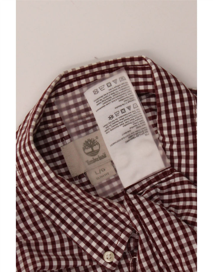Timberland Mens Slim Fit Shirt Large Maroon Gingham Cotton
