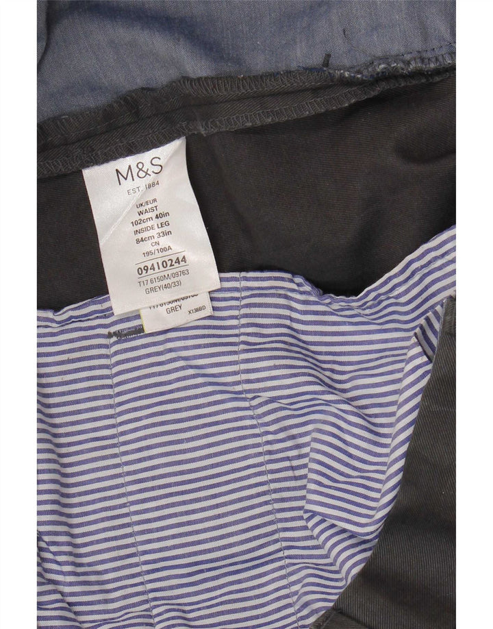 Marks & Spencer Mens Straight Chino Trousers W40 L33 Grey Cotton