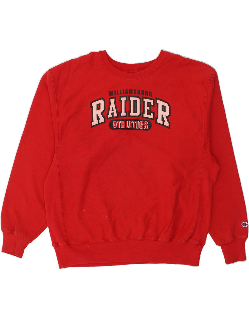 CHAMPION Mens Raiders Graphic Sweatshirt Jumper Large Red Cotton | Vintage Champion | Thrift | Second-Hand Champion | Used Clothing | Messina Hembry 