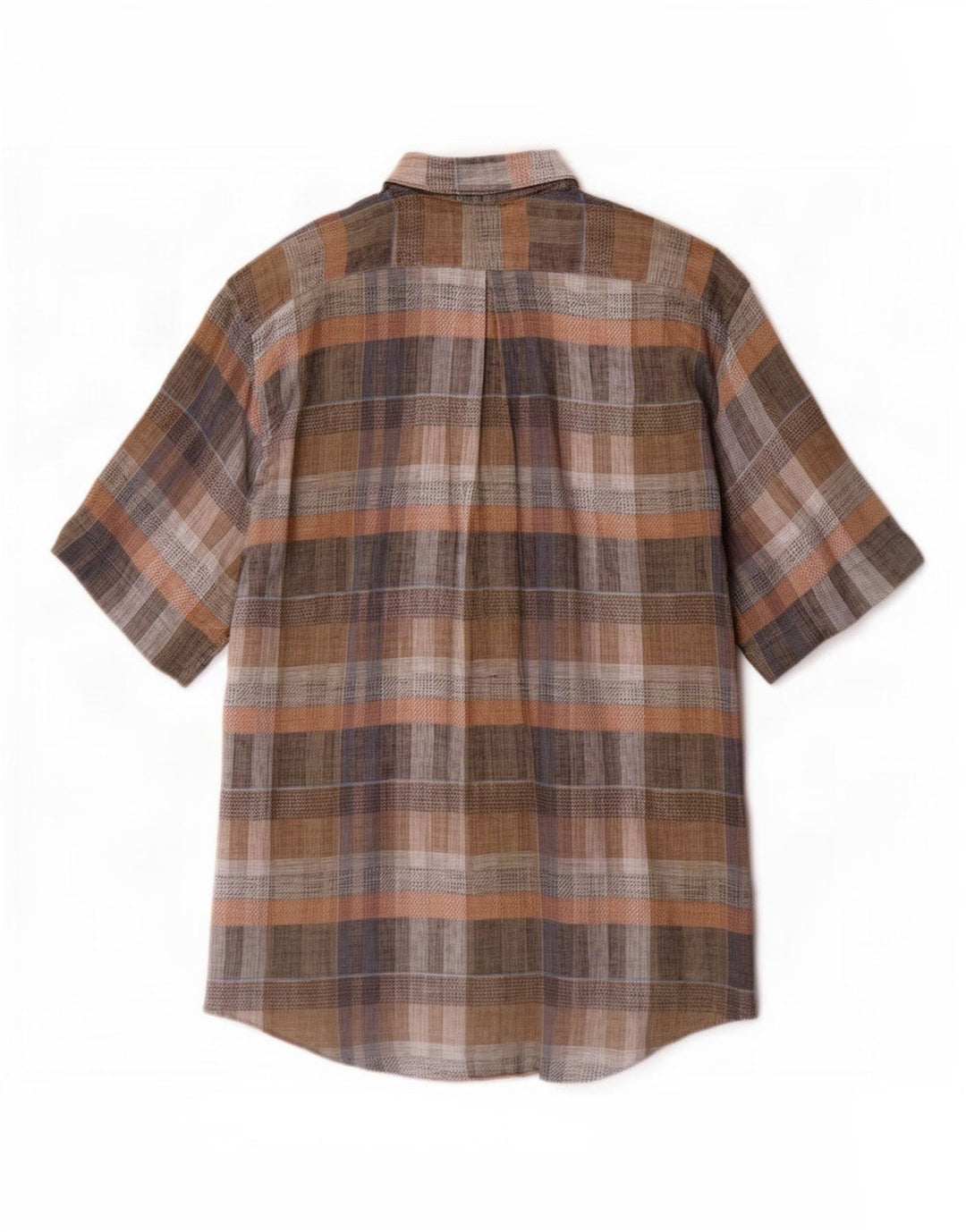 Vintage Mens Short Sleeve Shirt Large Brown Plaid