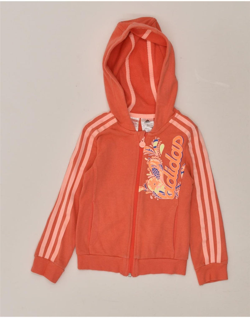 ADIDAS Girls Graphic Zip Hoodie Sweater 5-6 Years Orange Cotton | Vintage Adidas | Thrift | Second-Hand Adidas | Used Clothing | Messina Hembry 