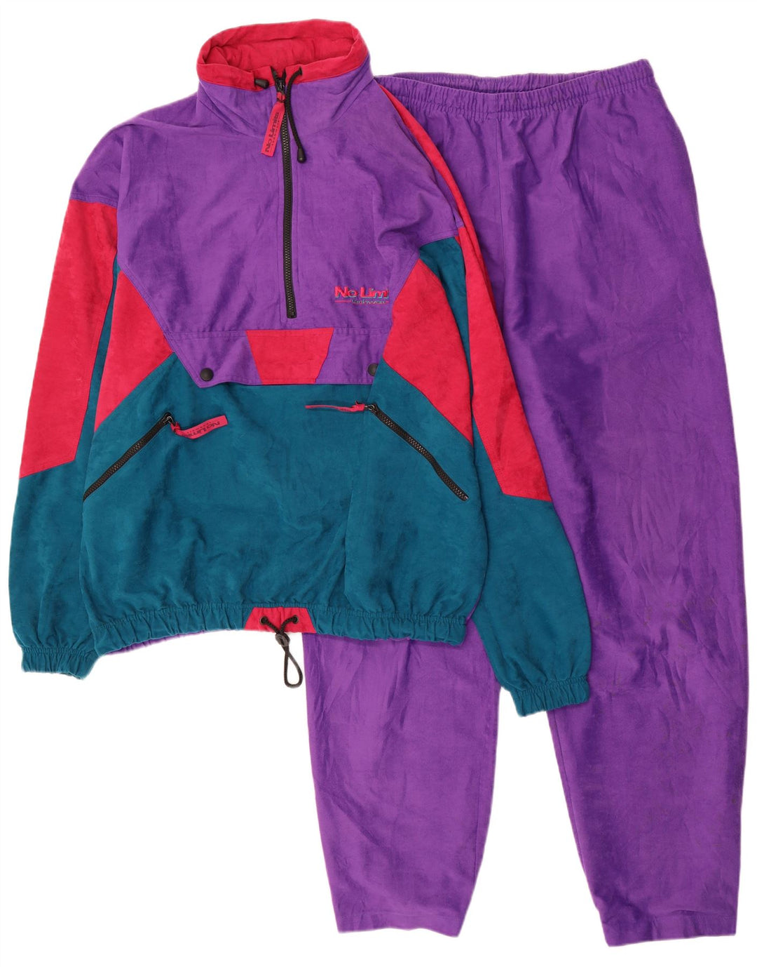 No Limits Mens Hooded Pullover Full Tracksuit 2XL Purple Colourblock