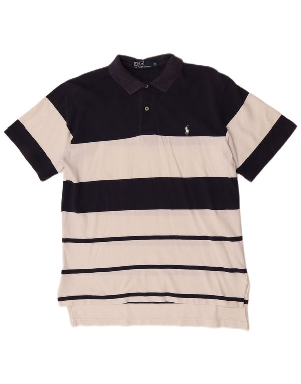 Polo Ralph Lauren Mens Polo Shirt Medium Navy Blue Striped Cotton