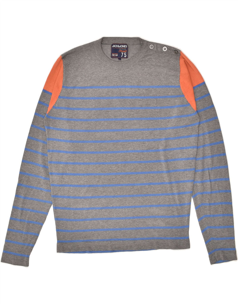 JACK & JONES Mens Crew Neck Jumper Sweater Large Grey Striped | Vintage Jack & Jones | Thrift | Second-Hand Jack & Jones | Used Clothing | Messina Hembry 