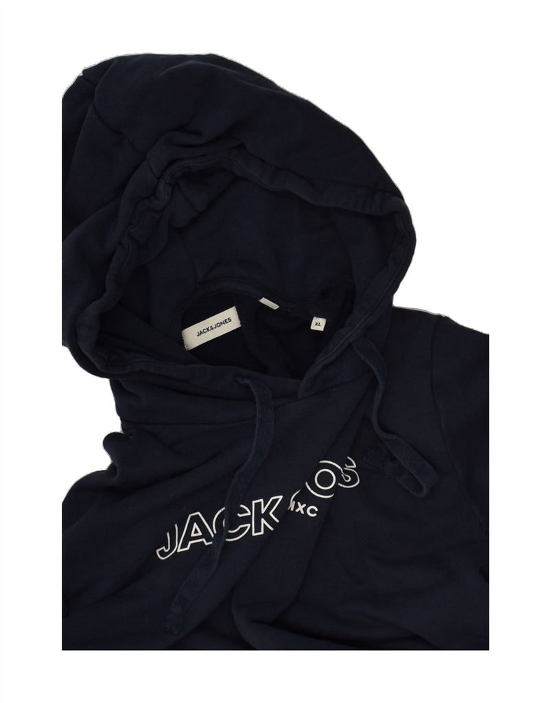 JACK & JONES Mens Graphic Hoodie Jumper XL Navy Blue Cotton | Vintage Jack & Jones | Thrift | Second-Hand Jack & Jones | Used Clothing | Messina Hembry 