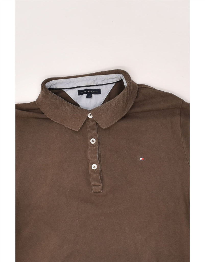 TOMMY HILFIGER Womens Polo Shirt UK 14 Large Brown | Vintage Tommy Hilfiger | Thrift | Second-Hand Tommy Hilfiger | Used Clothing | Messina Hembry 