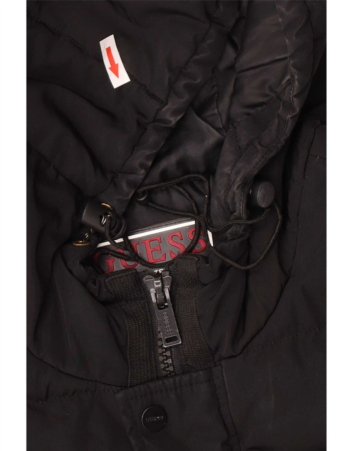 Guess Mens Hooded Padded Jacket UK 40 Large Black Polyester