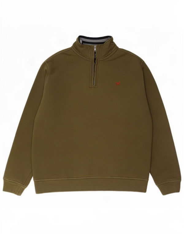 Crew Clothing Mens Zip Neck Sweatshirt Jumper Large Khaki Cotton