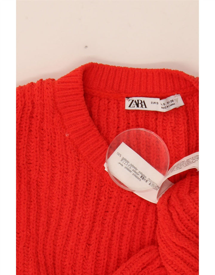 ZARA Womens Crop Oversized Crew Neck Jumper Sweater UK 10 Small Red