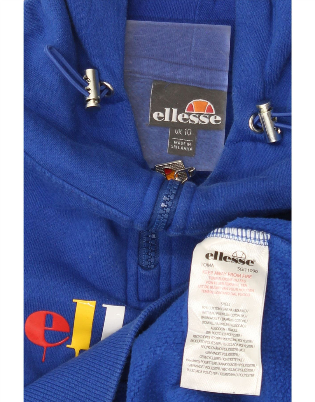 ELLESSE Womens Oversized Graphic Zip Neck Hoodie Jumper UK 10 Small Blue