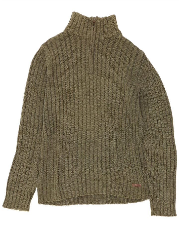 Marlboro Classics Mens Zip Neck Jumper Sweater Large Khaki Cotton