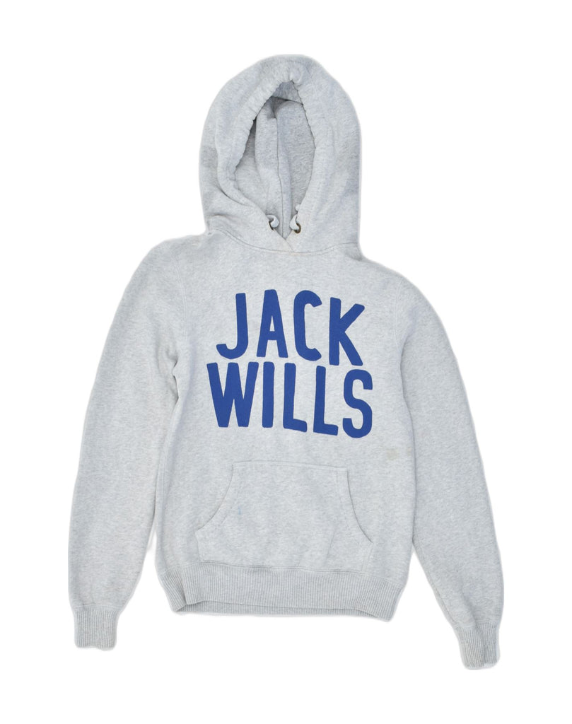 JACK WILLS Womens Graphic Hoodie Jumper UK 8 Small Grey Cotton | Vintage | Thrift | Second-Hand | Used Clothing | Messina Hembry 