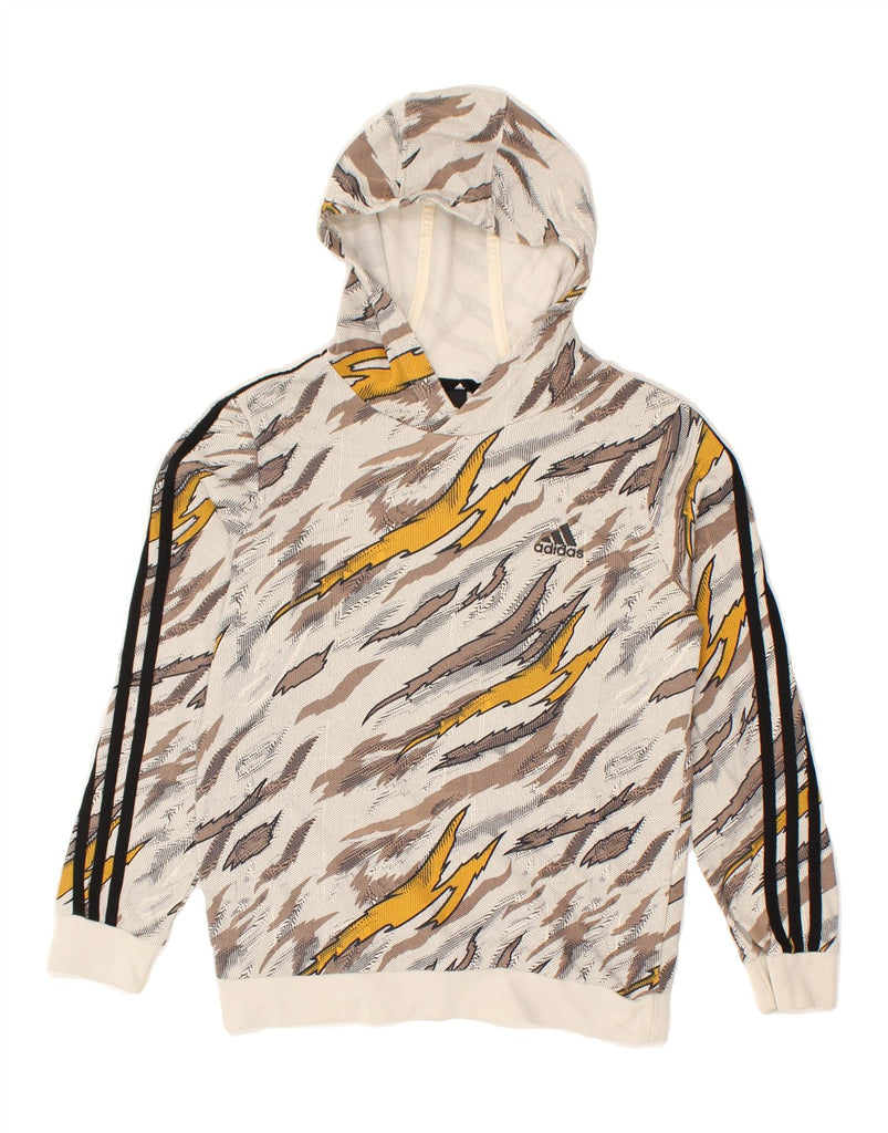 ADIDAS Boys Abstract Pattern Hoodie Jumper 13-14 Years Beige Cotton | Vintage Adidas | Thrift | Second-Hand Adidas | Used Clothing | Messina Hembry 