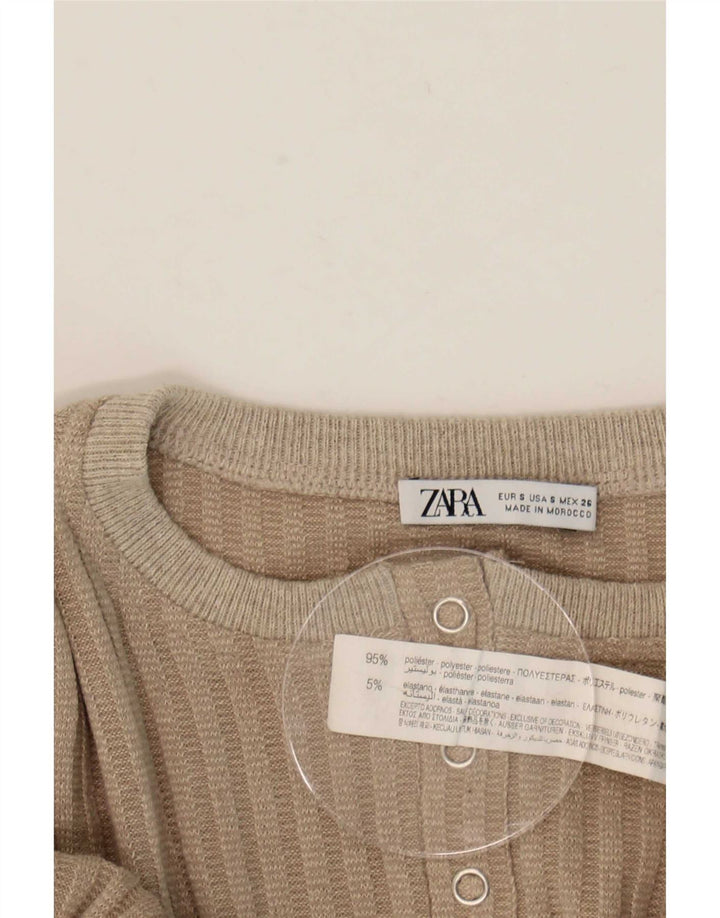 Zara Womens Long Sleeve Bodysuit UK 10 Small Grey Polyester