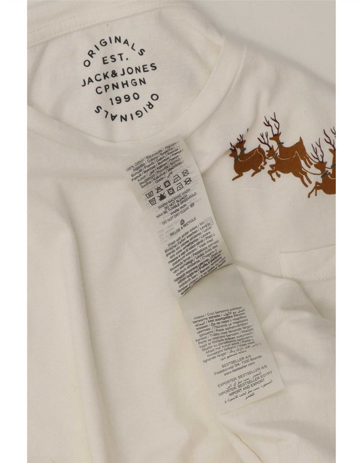 Jack & Jones Mens Graphic T-Shirt Top Medium White Cotton