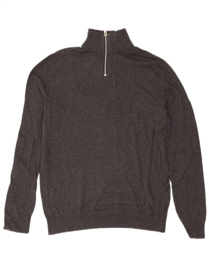Jack & Jones Mens Zip Neck Jumper Sweater Medium Grey Cotton
