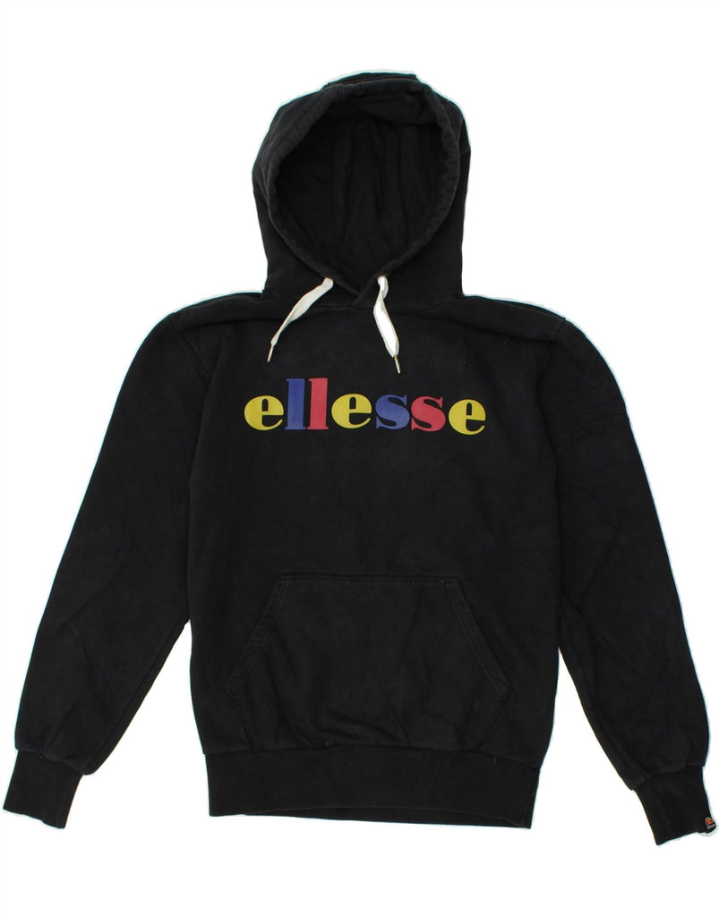 ELLESSE Mens Graphic Hoodie Jumper Medium Black Cotton | Vintage Ellesse | Thrift | Second-Hand Ellesse | Used Clothing | Messina Hembry 