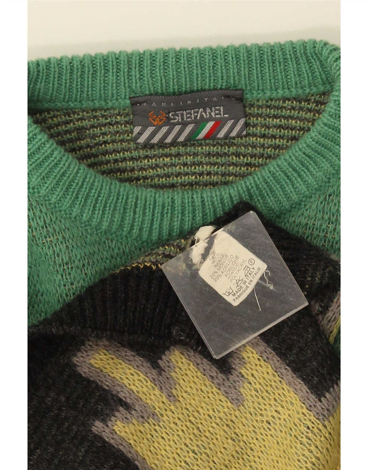 Stefanel Mens Crew Neck Jumper Sweater Medium Yellow Ikat Wool