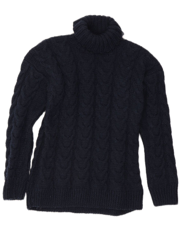 Vintage Womens Roll Neck Jumper Sweater UK 16 Large Navy Blue