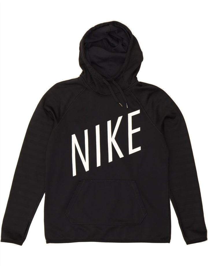 NIKE Womens Graphic Hoodie Jumper UK 14 Medium Black Polyester Vintage Nike and Second-Hand Nike from Messina Hembry 