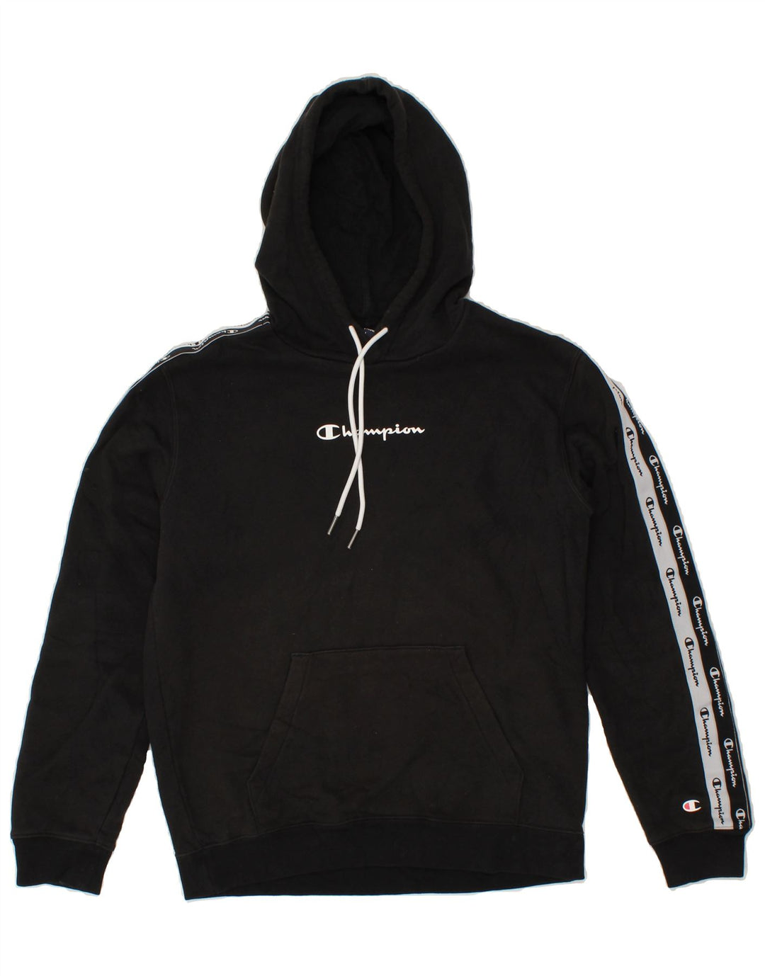 CHAMPION Mens Graphic Hoodie Jumper Small Black Cotton Vintage Champion and Second-Hand Champion from Messina Hembry 