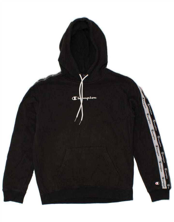 CHAMPION Mens Graphic Hoodie Jumper Small Black Cotton Vintage Champion and Second-Hand Champion from Messina Hembry 
