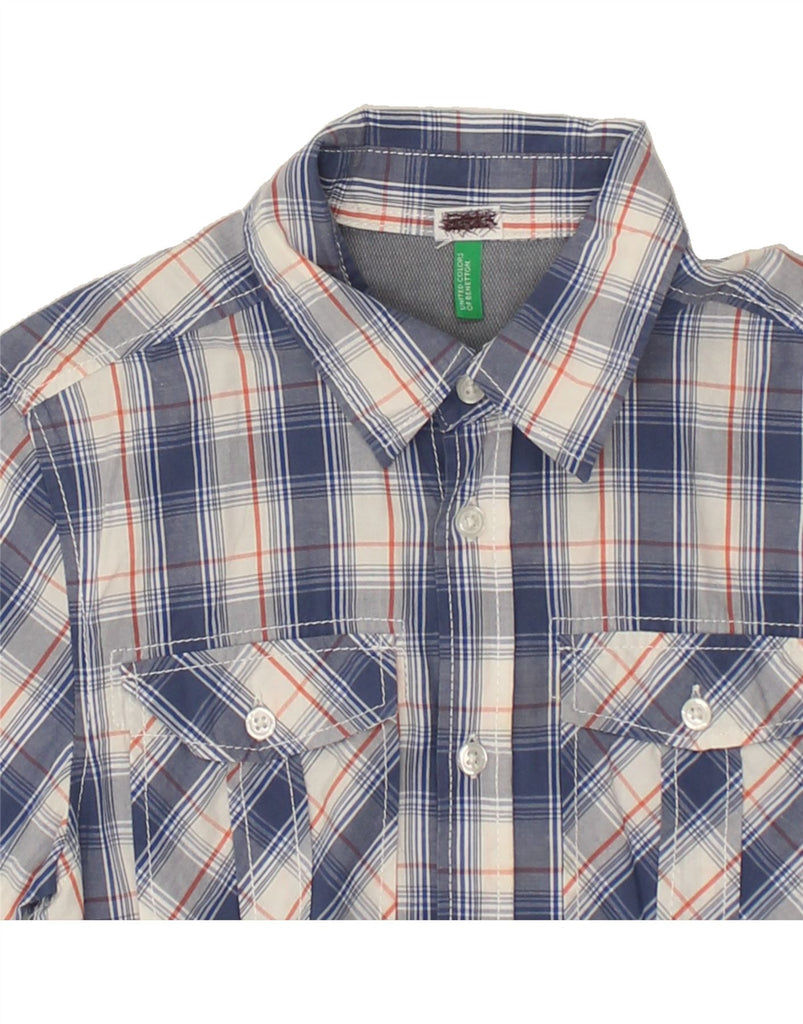 BENETTON Boys Short Sleeve Shirt 11-12 Years Blue Check Cotton | Vintage Benetton | Thrift | Second-Hand Benetton | Used Clothing | Messina Hembry 