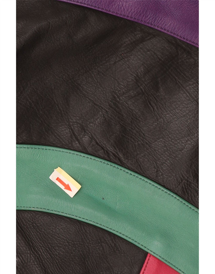 ROLEFF Womens Crop Jacket UK 14 Large Black Colourblock Leather Motorcycle