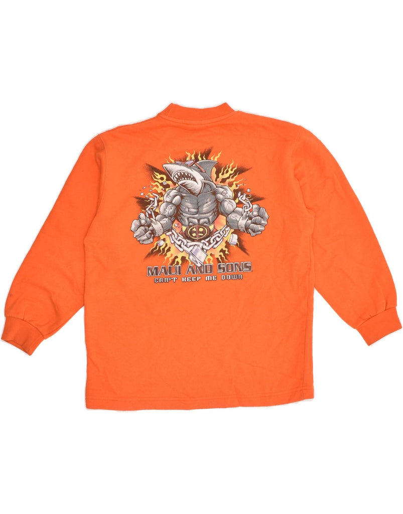 MAUI AND SONS Boys Graphic Sweatshirt Jumper 7-8 Years Orange Cotton | Vintage Maui and Sons | Thrift | Second-Hand Maui and Sons | Used Clothing | Messina Hembry 