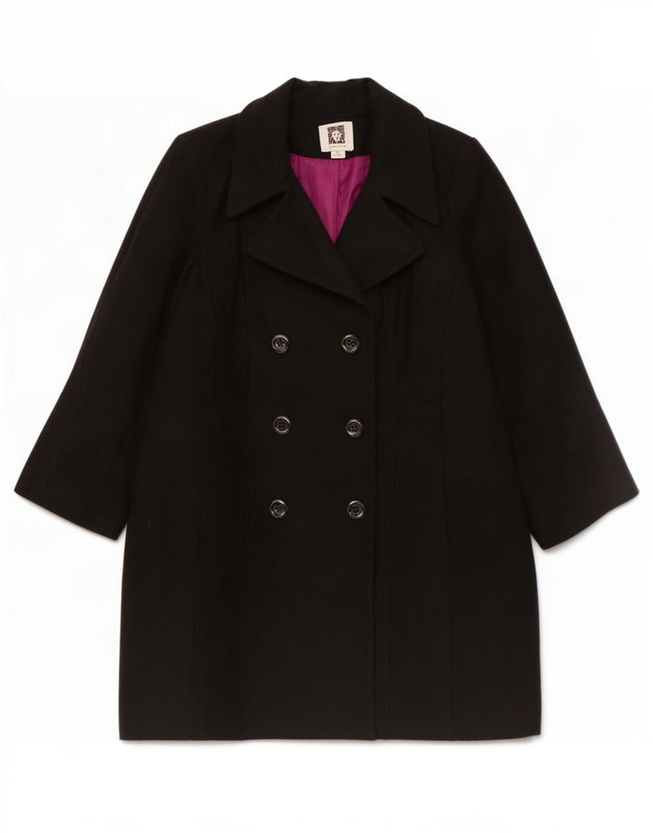 Anne Klein Womens Double Breasted Coat UK 18 XL Black Wool