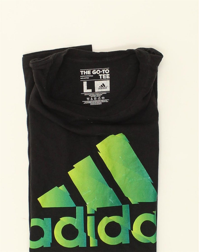 ADIDAS Womens The Go-To Tee Graphic T-Shirt Top UK 16 Large Black Cotton | Vintage Adidas | Thrift | Second-Hand Adidas | Used Clothing | Messina Hembry 