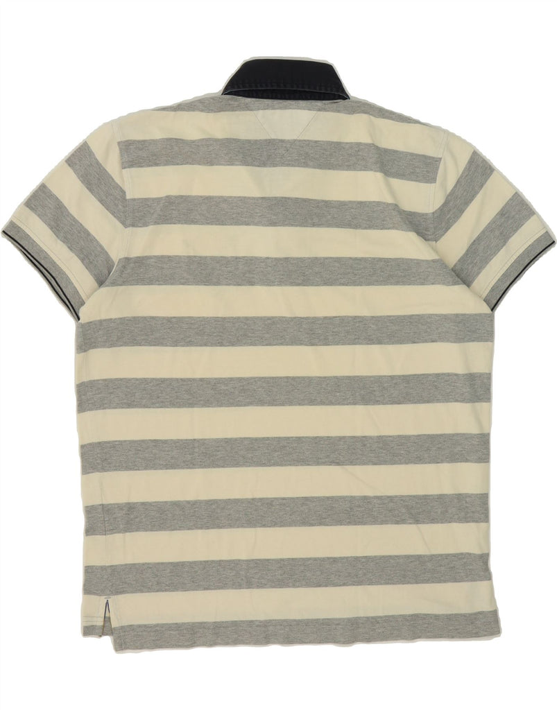 TOMMY HILFIGER Mens Polo Shirt Large Beige Striped Cotton Vintage Tommy Hilfiger and Second-Hand Tommy Hilfiger from Messina Hembry 