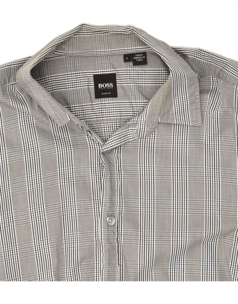 HUGO BOSS Mens Slim Fit Shirt Large Grey Check Cotton | Vintage Hugo Boss | Thrift | Second-Hand Hugo Boss | Used Clothing | Messina Hembry 