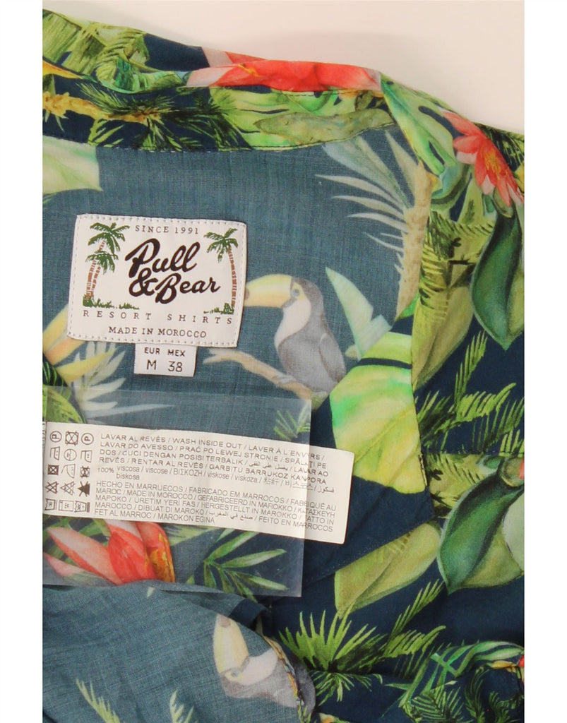 PULL & BEAR Mens Graphic Short Sleeve Shirt Medium Blue Floral Hawaiian Vintage Pull & Bear and Second-Hand Pull & Bear from Messina Hembry 