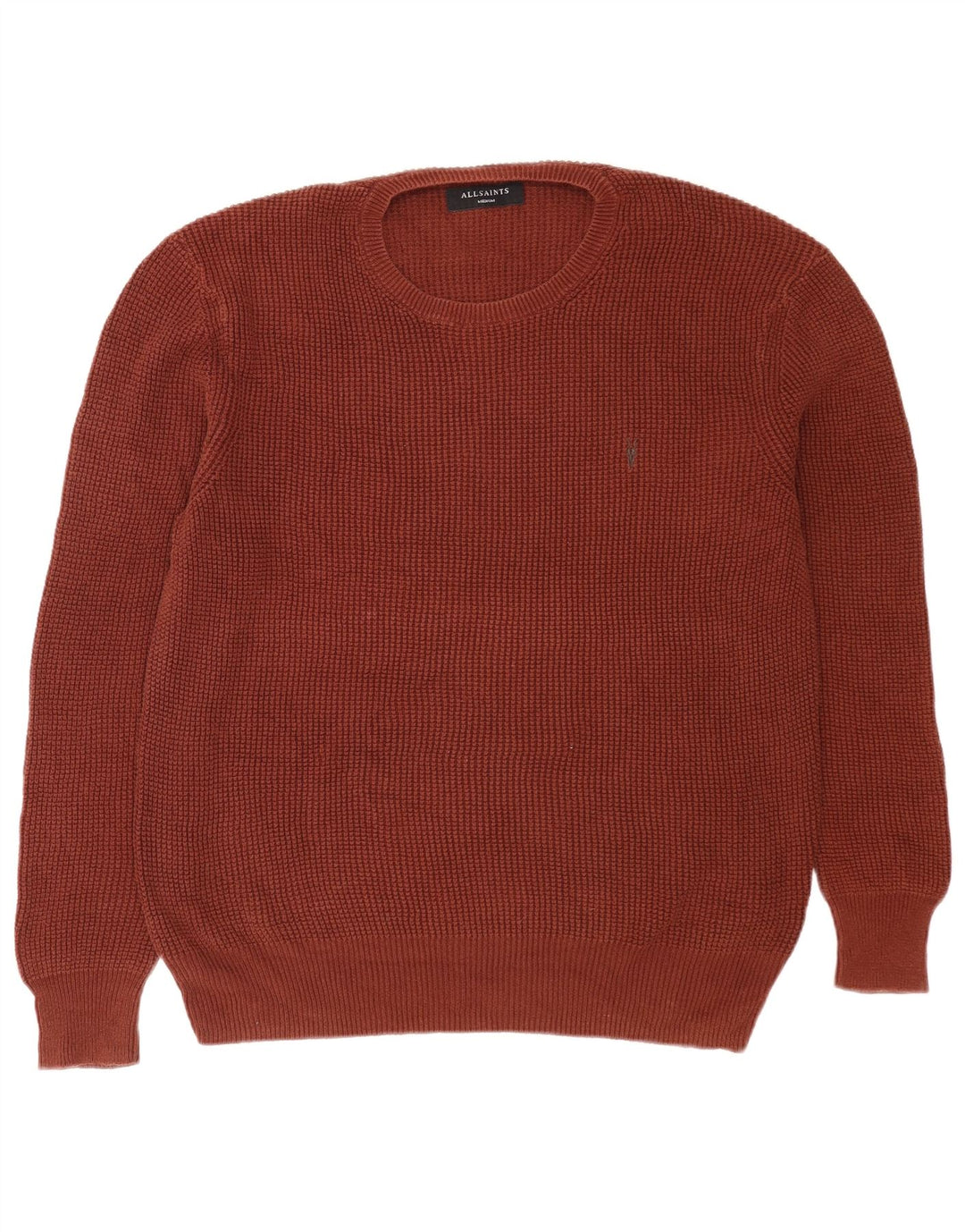 All Saints Mens Crew Neck Jumper Sweater Medium Brown Cotton