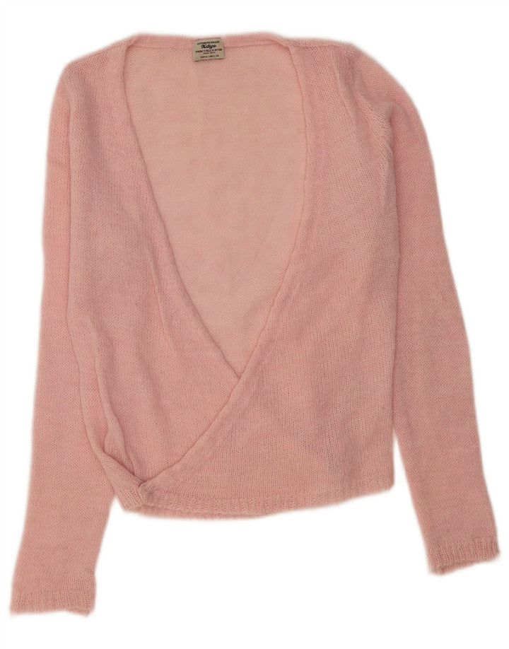 Vintage Womens V-Neck Jumper Sweater UK 12 Medium Pink