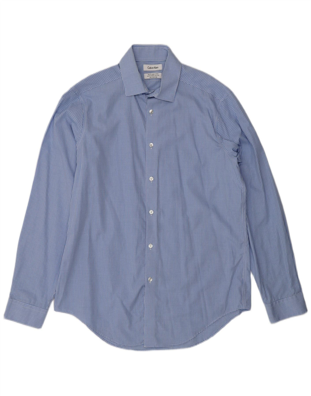 Calvin Klein Mens Slim Fit Shirt Size 16 Large Blue Gingham