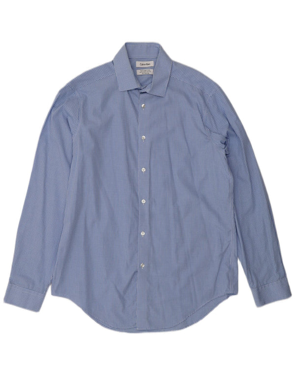 Calvin Klein Mens Slim Fit Shirt Size 16 Large Blue Gingham