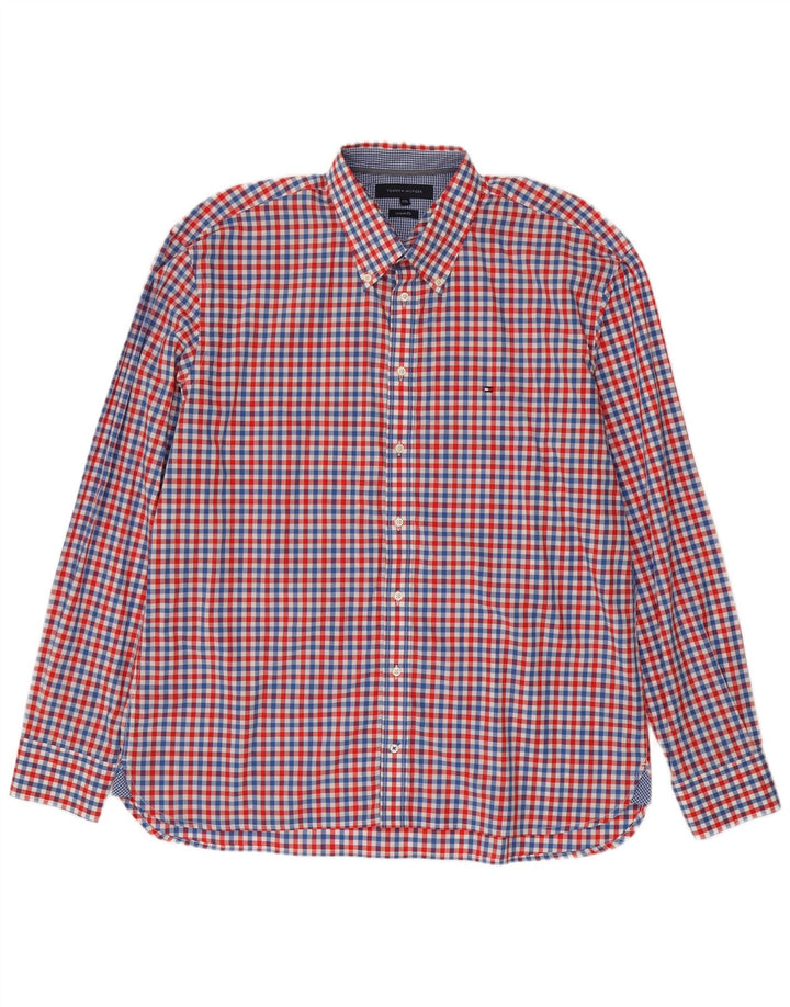 Tommy Hilfiger Mens Custom Fit Shirt 2XL Red Gingham Cotton