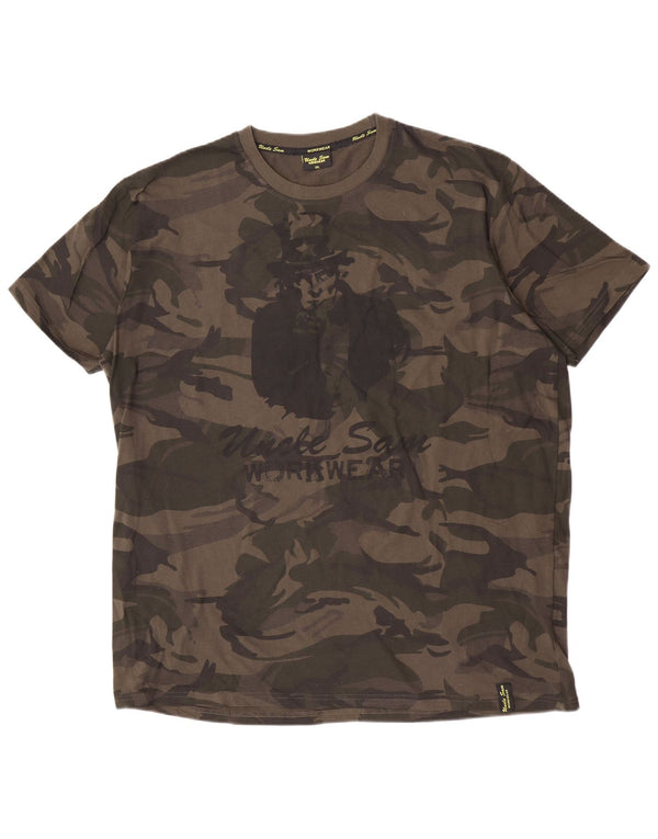 Uncle Sam Mens Worker Wear Graphic T-Shirt Top 3XL Khaki Camouflage Cotton