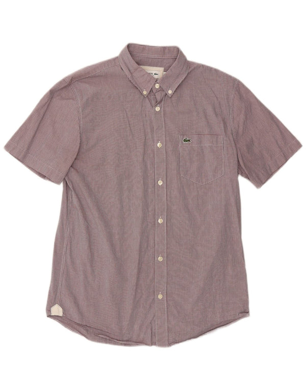 Lacoste Mens Short Sleeve Regular Fit Shirt Size 40 Medium Burgundy Check