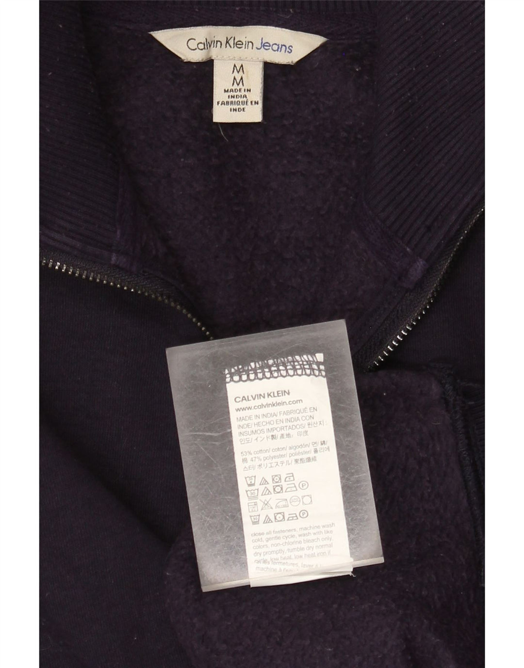 Calvin Klein Jeans Mens Graphic Zip Neck Sweatshirt Jumper Medium Navy Blue