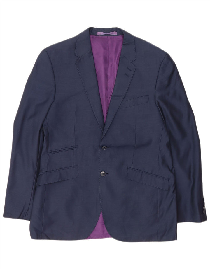 Marks & Spencer Mens 2 Button Blazer Jacket UK 40 Large Navy Blue Wool