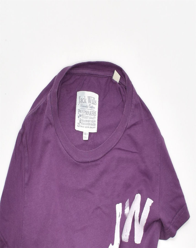 JACK WILLS Womens Graphic T-Shirt Top UK 10 Small Purple Cotton | Vintage | Thrift | Second-Hand | Used Clothing | Messina Hembry 