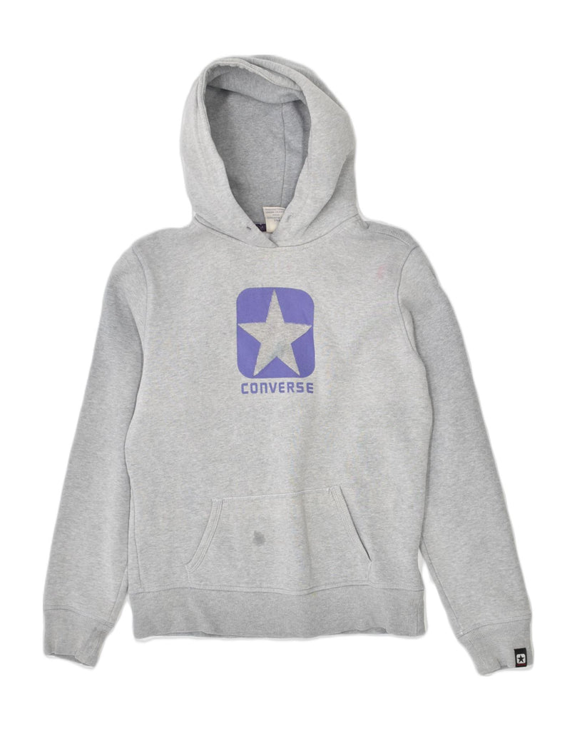 CONVERSE Womens Graphic Hoodie Jumper UK 14 Large Grey Cotton | Vintage | Thrift | Second-Hand | Used Clothing | Messina Hembry 