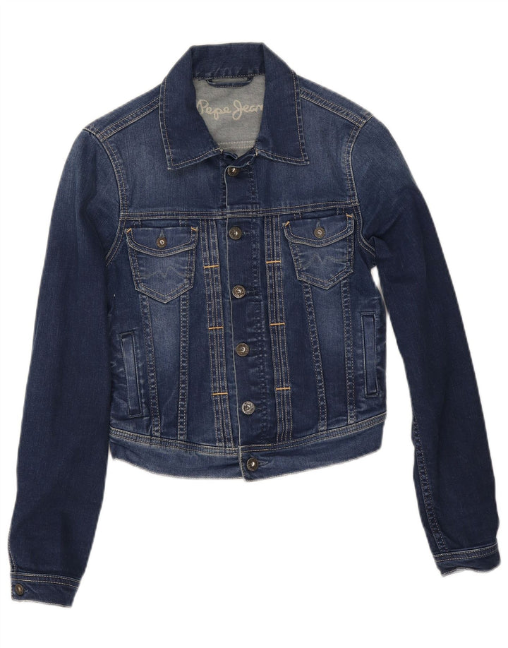 PEPE Jeans Womens Crop Denim Jacket UK 10 Small Blue Cotton
