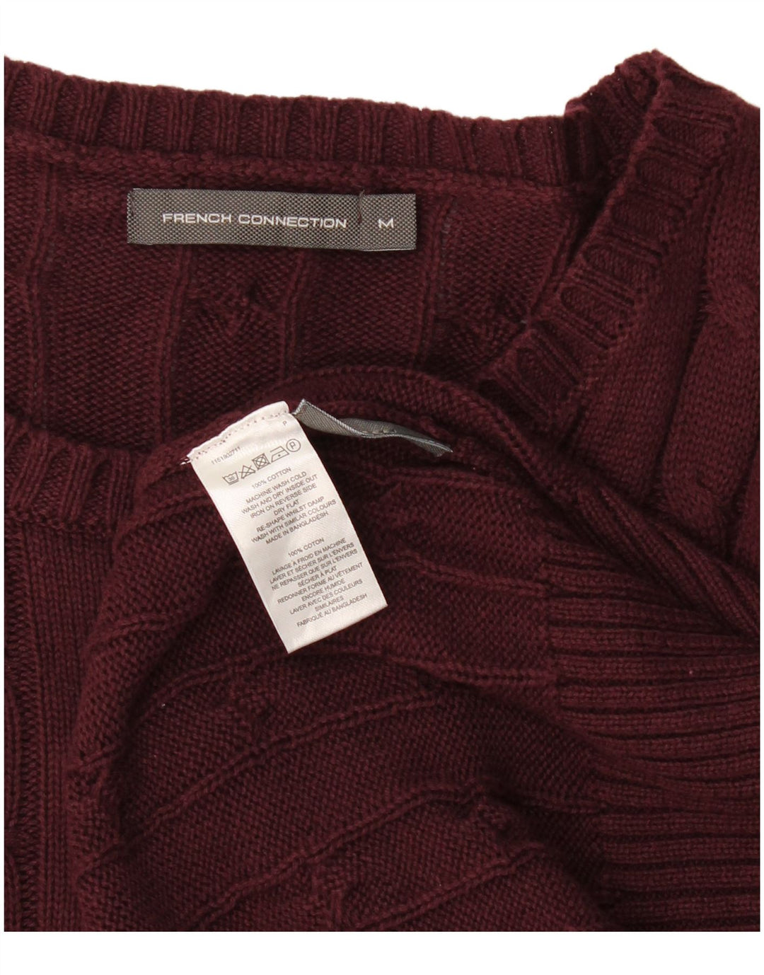 French Connection Mens Crew Neck Jumper Sweater Medium Burgundy Cotton