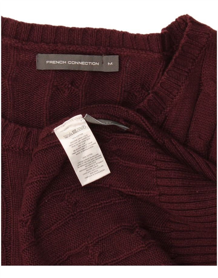 French Connection Mens Crew Neck Jumper Sweater Medium Burgundy Cotton