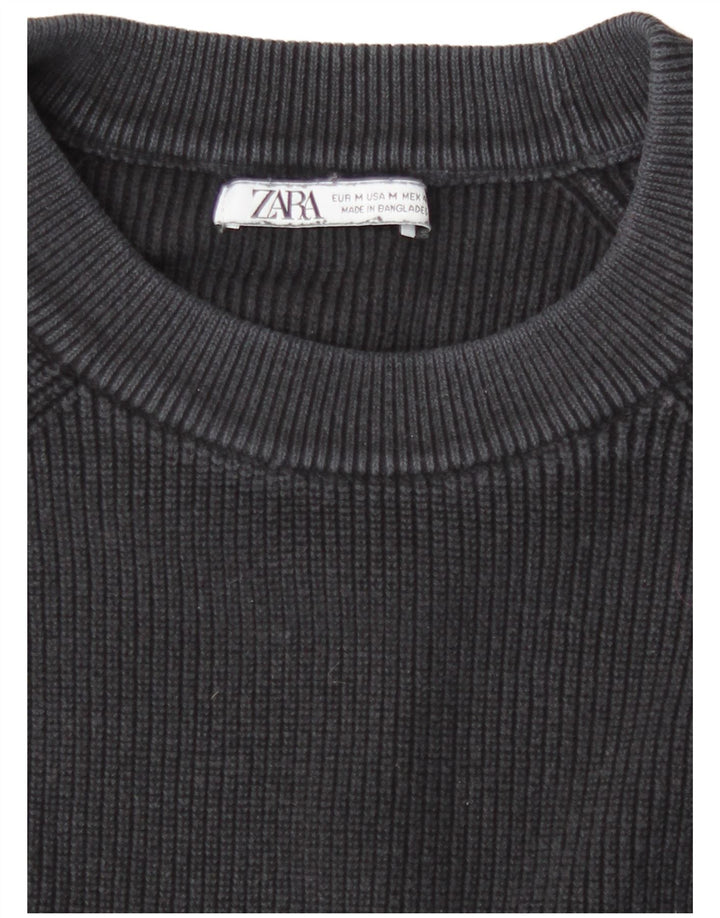 Zara Mens Crew Neck Jumper Sweater Medium Navy Blue Cotton