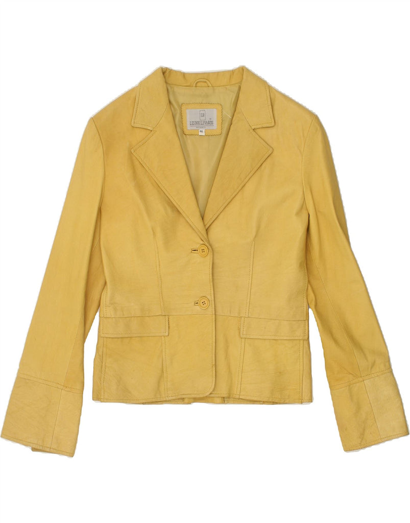 LES BOULEVARDS Womens Leather Jacket IT 46 Large Yellow Leather | Vintage Les Boulevards | Thrift | Second-Hand Les Boulevards | Used Clothing | Messina Hembry 